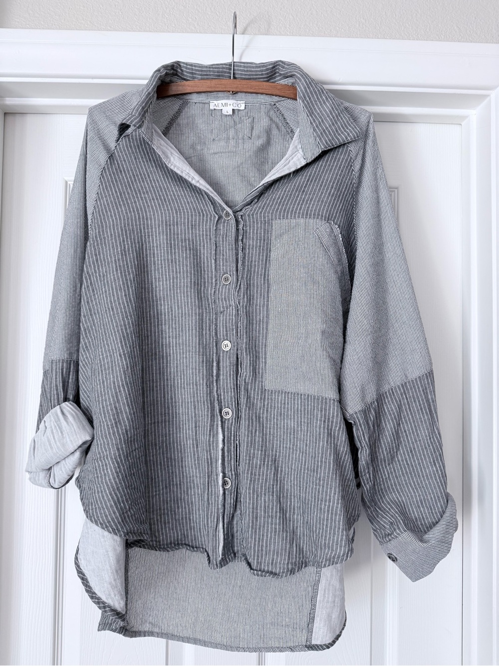 Aemi & Co. Shia Mixed Stripe Oversized Button Down Top L XL 2X